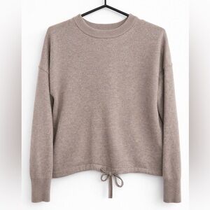 Nicole Miller 100% Extra Fine Merino Wool Sweater Beige Drawstring Hem Soft Knit